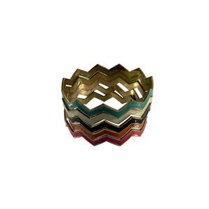 Chevron Metal Enamel Lot of 5 Bangles Bracelets Multi Color Gold Tone Stackable